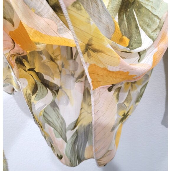 Shein Floral Off-Shoulder Tie-Front Cropped Sheer Top with Bell Sleeves Size M - Picture 3 of 9